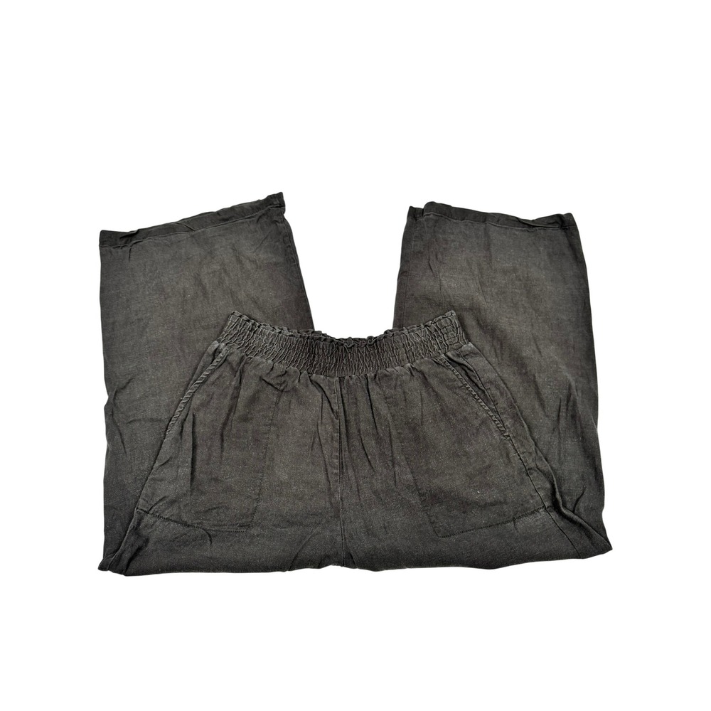 Maeve Anthropologie Gray Linen Blend Wide Leg Smocked Waist Pants Small - Picture 3 of 7